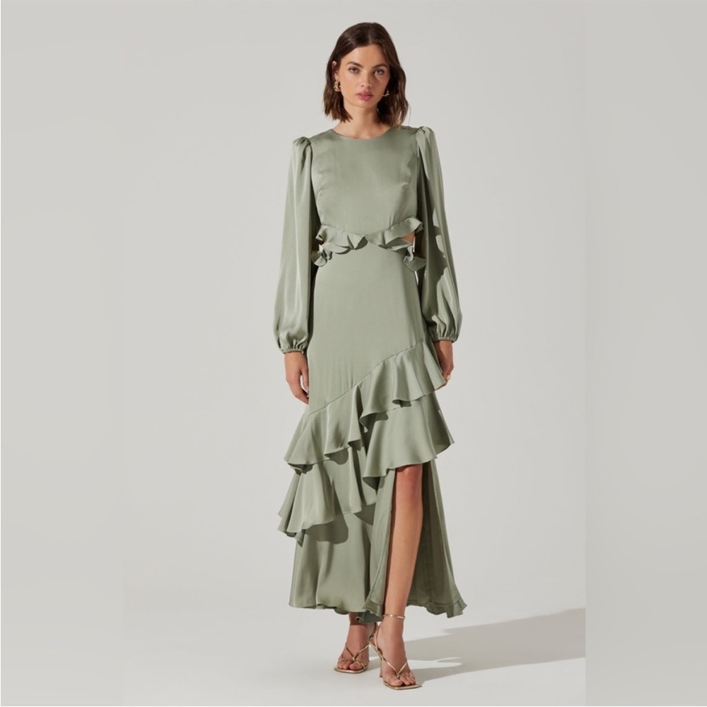Astr Sage Green Ruffle Maxi Dress